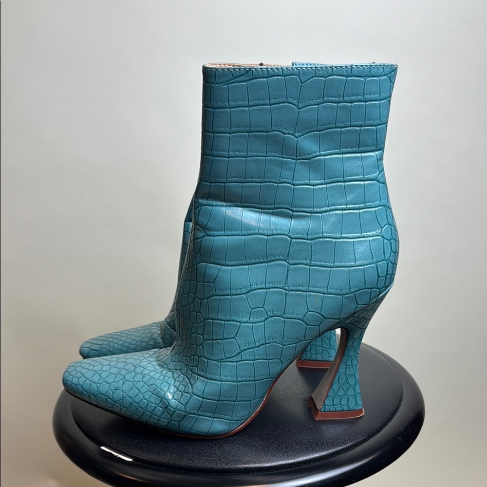 RAID Teal faux Croc-Embossed Ankle Boots